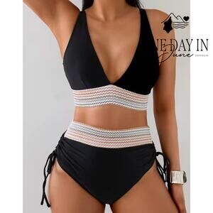 Blooming Jelly Textured High Waist Bikini Swimsuit Size L